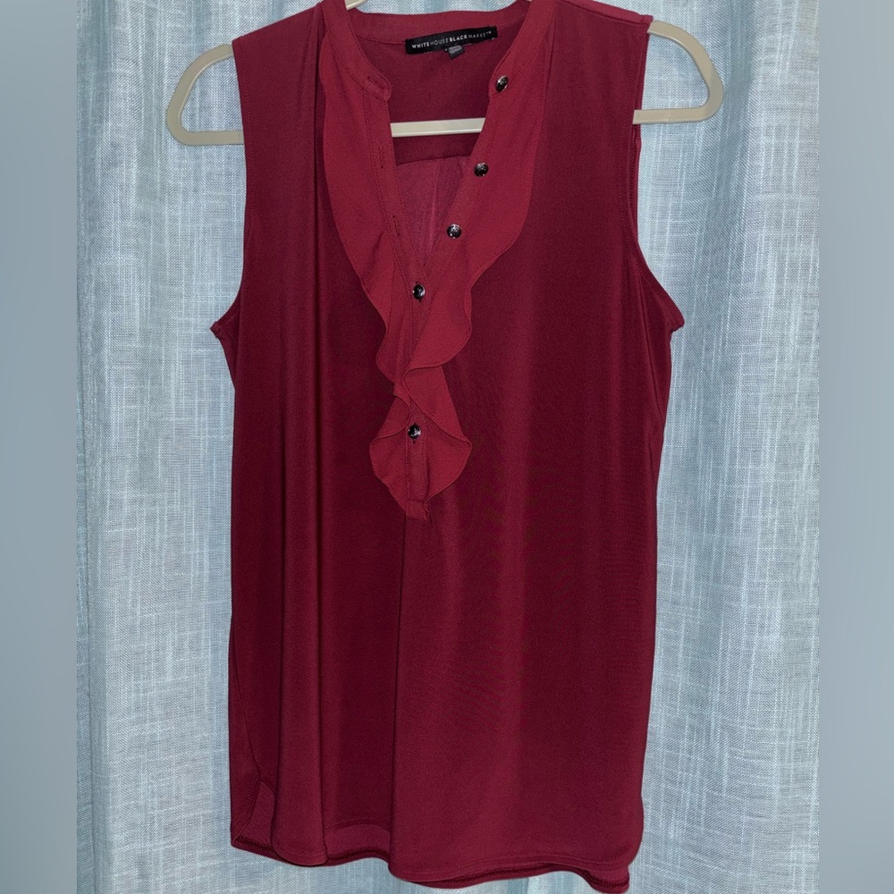 White House Black Market Burgundy Ruffle Blouse